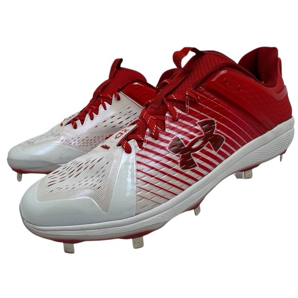 Under Armour Mens Size 15 Red & White Yard Low MT TPU Baseball Cleats Athletic - Picture 8 of 8